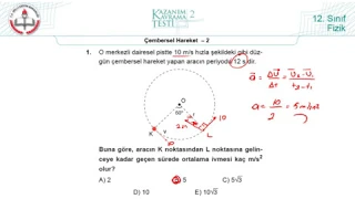 12.Sınıf MEB Fizik Kazanım Kavrama Testi-2 (Çembersel Hareket-2) [2020-2021]