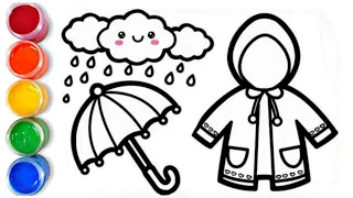 How to draw easy umbrella,raincoat and clouds | easy drawing step by step for kids