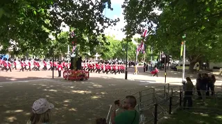 Band of the Irish Guards marching on the Mall to Horse Guards Parade for the Colonel's Review