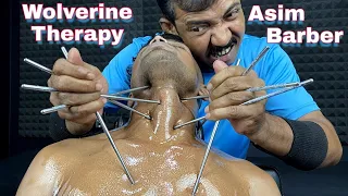 Asim Barber Wolverine Therapy | Asim Barber Chopstick Massage ASMR With Hair Crack and Neck Crack