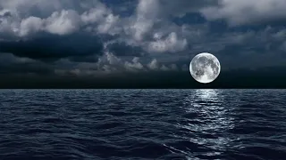 Ocean Waves Sounds for Deep Sleep (Black Screen) Relaxing Blue Screen Scene – Ocean and Full Moon