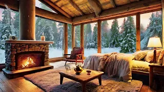 Winter Cabin Fireplace Ambience Crackling Fire Sounds🔥 Cozy Hut Fireplace in Woods Noises for Sleep