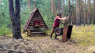 WOODEN HOUSE  for SURVIVAL in the forest. DIY washbasin and stove
