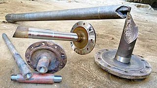 If you're looking to reattach a broken axle, watch video where a mechanic comes up with a neat trick