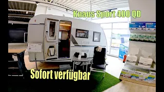 Wohnwagen Knaus Sport 400 QD in der Ausstellung Der Firma Mobile Camping Technik GmbH in Marburg.