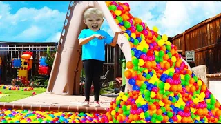 Egorka and Mommy Pretend Play with Raining Colored Ball Pits Balls
