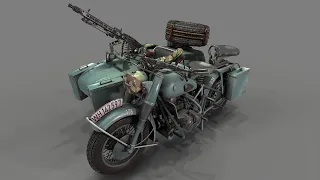 German motorcycle with sidecar WW2 Shwarz Grau 3d model