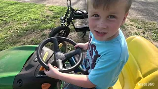 Learning How To Drive A Lawn Mower (5 Years Old)
