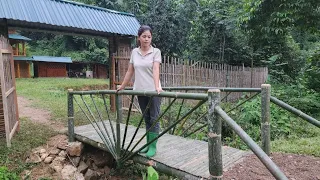 build a bamboo bridge over a stream for a bamboo house in the forest