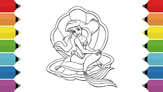 Coloring The Little Mermaid Ariel in Shell Coloring Page