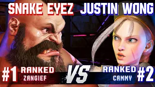 SF6 ▰ SNAKE EYEZ (#1 Ranked Zangief) vs JUSTIN WONG (#2 Ranked Cammy) ▰ Ranked Matches