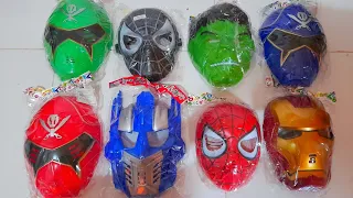 Unboxing mainan topeng spiderman, hulk, iron man, power rangers, robot transformer