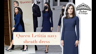 Queen Letizia's Regal Navy Blue Sheath Dress, also Available in Red, Duchess On A Budget (dd49)