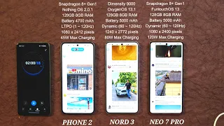 NOTHING PHONE 2 vs ONEPLUS NORD 3 vs IQOO NEO 7 PRO - Charging & Battery DRAIN TEST - Nothing is🔥