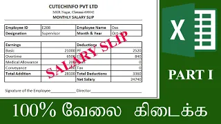 SALARY PAY SLIP IN EXCEL IN TAMIL AT CUTECHINFO PVT LTD  |salary slip in excel in Tamil | Part I