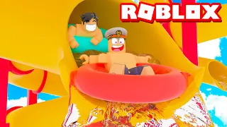 Riding the BIGGEST WATER SLIDES in the WORLD in ROBLOX