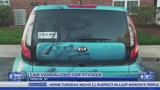 NC man has car damaged over Trump sticker