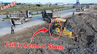 End Project! Bulldozer Moving Cement Stone into water and Fail in Cement Stone With Team 5T Truck