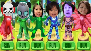 Tag with Ryan - Combo Crew and Kaji Family in PJ Masks Costumes - Run Gameplay