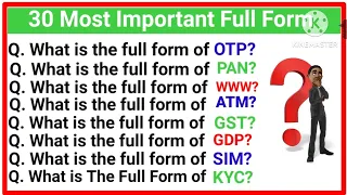 30 Most Important Full Form|| Full Forms for Competitive Exam || Abbreviations||