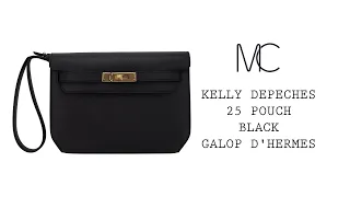 Hermes Kelly Depeches 25 Pouch Black Galop D'Hermes Gold • MIGHTYCHIC •
