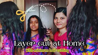 2 Step Layer Haircut at Home | with minimum hair cutting | Haircut for medium length hair