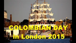 Tall ship Gloria enters Tower bridge for Colombian day in London, 2015