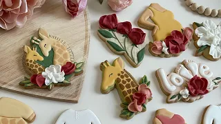 Mother and Baby Giraffe Cookies | Baby Shower Cookies | Floral Cookies ASMR Cookie Decorating