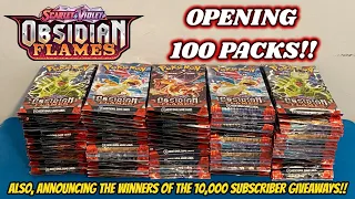 I opened 100 PACKS OF OBSIDIAN FLAMES to try & COMPLETE THE SET! + GIVEAWAYS! (pokemon card opening)