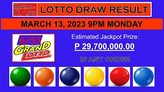 9PM PCSO LOTTO DRAW RESULT TODAY MARCH 13, 2023 MONDAY