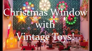 CHRISTMAS HOLIDAY WINDOW DISPLAY with Vintage Tree Toppers, Wind-up & ROSBRO Toys! Fun for all ages!