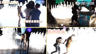 The fountain kiss was shot like this, the real couple is sweet, hug and hold high!