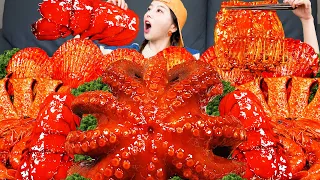 [Mukbang ASMR] SPICY Octopus 🐙 Lobster Tail 🦞 Enoki Mushrooms Shrimp Seafood Boil Recipe Ssoyung