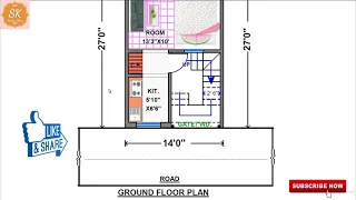 SMALL HOUSE PLAN 14' X 27' / 378 SQ.FT / 42 SQ.YDS / 35 SQ.M / 42 GAJ / HOME DESIGN WITH INTERIOR