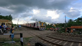 Brand New Manufacturing Modern ICF Medha EMU Local Train Dangerously Moving Through Out Railgate