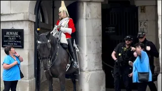 LADY RUSHED to get the POLICE, But ARNIE is Busy BITING people at the Horse GUARDS