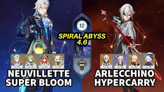 C0 Neuvillette Baizhu Super Bloom and C0 Arlecchino Hypercarry - Spiral Abyss 4.6 Floor 12 9 Stars