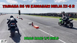 Yamaha R6 vs Kawasaki Ninja ZX-6 R street bikes races - drag race 1/4 mile 🏍🚦 - 4K UHD