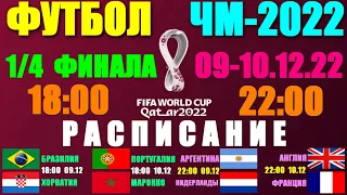 Футбол: Чемпионат мира-2022. 1/4 финала. 09-10.12.22. Расписание
