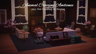 Cozy Animal Crossing Winter Evening ❄️ Jazz, Cracking, & Chirping ❄️ No Ads