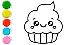 Cute Cupcake drawing, painting & coloring for kids and toddlers | Draw Cupcake