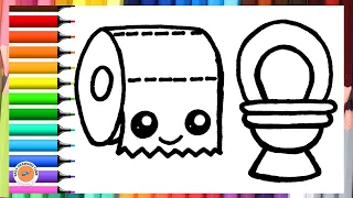 Drawing and Coloring a Toilet With Toilet Paper 🌈 🧻🚽(Easy Drawings for Kids)