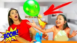 ВЗРЫВНОЙ ЧЕЛЛЕНДЖ Запусти ГОЛОВУ Buddy's Balloon Launch Game Challenge Игра Для Детей / Вики Шоу