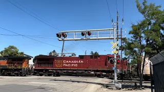 BNSF 5441 Manifest Train With CPKC - CP Switching - S. Pilgrim Street Railroad Crossing, Stockton CA