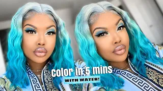 COLOR HAIR IN 5 MINS USING WATER + CRIMPS !! STYLE & INSTALL WIG || PREMIUM LACE WIGS