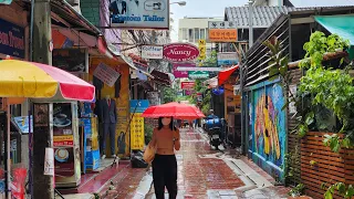 [4K] Bangkok Heavy Rain Walk in Famous Tourist Streets