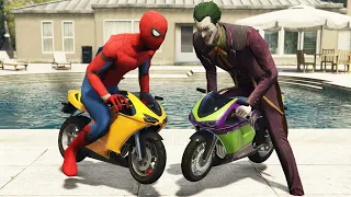 SPIDERMAN MINI BIKE RACE! Joker Challenge with Spiderman - GTA V MODS