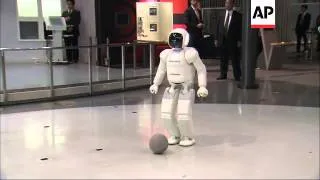 President Obama briefly played soccer with a robot during his visit to Japan on Thursday. The Presid