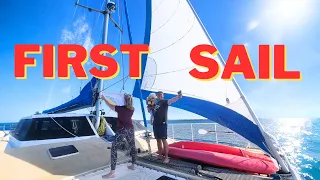 First Sail- Sailing Family first time sailing their new boat an Aluminium Catamaran [Ep. 34]