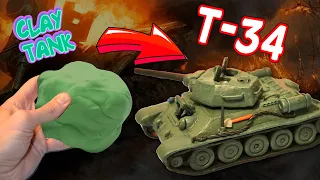 T-34 Soviet medium Tank! Making model from CLAY with Shells, Engine, Gun inside.Famous tanks of WWII